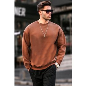Madmext 6048 Kahverengi Şardonlu Oversize Erkek Sweatshirt