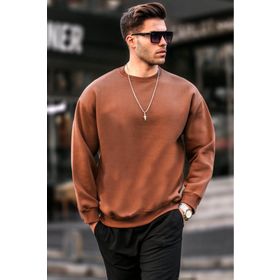 Madmext 6048 Kahverengi Şardonlu Oversize Erkek Sweatshirt