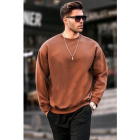 Madmext 6048 Kahverengi Şardonlu Oversize Erkek Sweatshirt