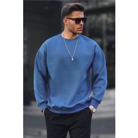 Madmext 6048 Lacivert Bisiklet Yaka Oversize Şardonlu Basic Erkek Sweatshirt