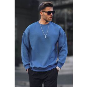 Madmext 6048 Lacivert Bisiklet Yaka Oversize Şardonlu Basic Erkek Sweatshirt