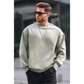 Madmext 6048 Mint Yeşili Bisiklet Yaka Oversize Şardonlu Basic Erkek Sweatshirt