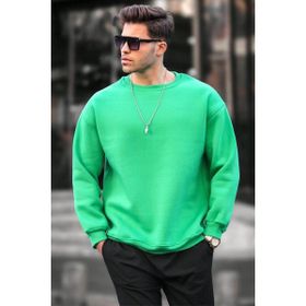 Madmext 6048 Mint Yeşili Bisiklet Yaka Oversize Şardonlu Basic Erkek Sweatshirt
