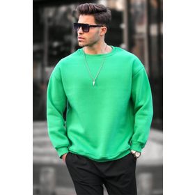 Madmext 6048 Mint Yeşili Bisiklet Yaka Oversize Şardonlu Basic Erkek Sweatshirt