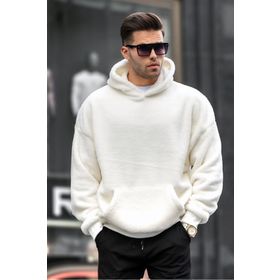 Madmext 6050 Ekru Peluş Kapüşonlu Erkek Sweatshirt