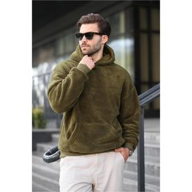 Madmext 6050 Haki Peluş Kapüşonlu Erkek Sweatshirt