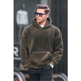 Madmext 6050 Haki Peluş Kapüşonlu Erkek Sweatshirt