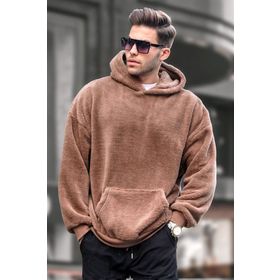 Madmext 6050 Kahverengi Peluş Kapüşonlu Erkek Sweatshirt