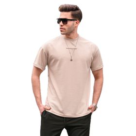Madmext 6060 Bej Likralı Basic Erkek T-shirt