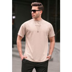 Madmext 6060 Bej Likralı Basic Erkek T-shirt