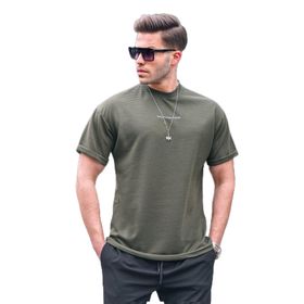 Madmext 6060 Haki Likralı Basic Erkek T-shirt