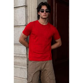 Madmext 6061 Bordo Harf Desenli Bisiklet Yaka Erkek T-shirt