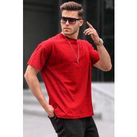 Madmext 6061 Bordo Harf Desenli Bisiklet Yaka Erkek T-shirt