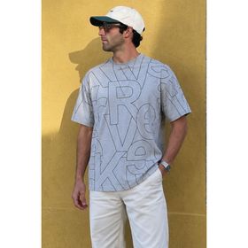 Madmext 6061 Harf Desenli Bisiklet Yaka Boyalı Gri Erkek T-shirt