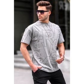 Madmext 6061 Harf Desenli Bisiklet Yaka Boyalı Gri Erkek T-shirt