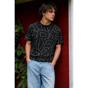 Madmext 6061 Siyah Harf Desenli Bisiklet Yaka Erkek T-shirt