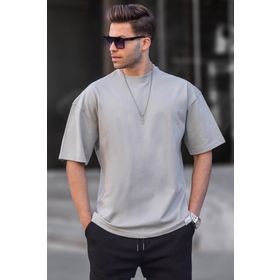 Madmext 6066 Boyalı Gri Oversize Fit Basic Erkek T-shirt