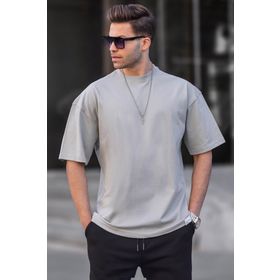Madmext 6066 Boyalı Gri Oversize Fit Basic Erkek T-shirt