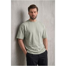 Madmext 6066 Çağla Yeşili Oversize Fit Basic Erkek T-shirt
