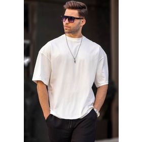 Madmext 6066 Ekru Oversize Fit Basic Erkek T-shirt