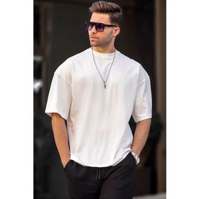Madmext 6066 Ekru Oversize Fit Basic Erkek T-shirt