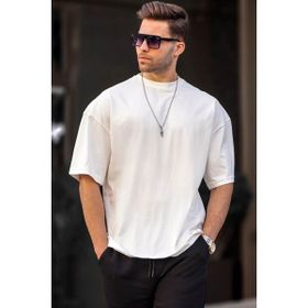 Madmext 6066 Ekru Oversize Fit Basic Erkek T-shirt