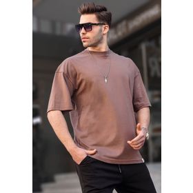 Madmext 6066 Kahverengi Oversize Fit Basic Erkek T-shirt