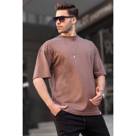 Madmext 6066 Kahverengi Oversize Fit Basic Erkek T-shirt