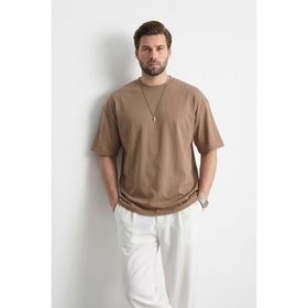 Madmext 6066 Kapuçino Oversize Fit Basic Erkek T-shirt
