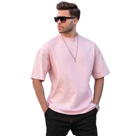 Madmext 6066 Toz Pembe Oversize Fit Basic Erkek T-shirt