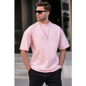 Madmext 6066 Toz Pembe Oversize Fit Basic Erkek T-shirt