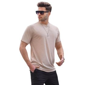 Madmext 6069 Bej Regular Fit Basic Erkek T-shirt