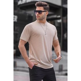 Madmext 6069 Bej Regular Fit Basic Erkek T-shirt