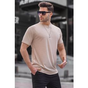 Madmext 6069 Bej Regular Fit Basic Erkek T-shirt