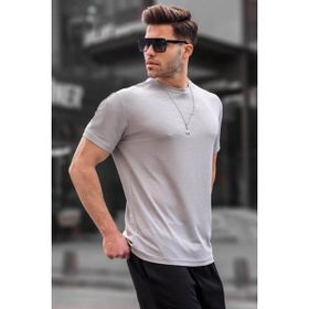 Madmext 6069 Boyalı Gri Regular Fit Basic Erkek T-shirt