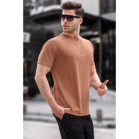 Madmext 6069 Kahverengi Regular Fit Basic Erkek T-shirt