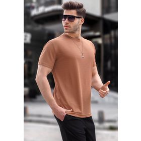 Madmext 6069 Kahverengi Regular Fit Basic Erkek T-shirt
