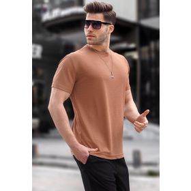 Madmext 6069 Kahverengi Regular Fit Basic Erkek T-shirt