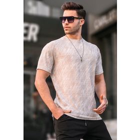 Madmext 6070 Bej Desenli Bisiklet Yaka Erkek T-shirt