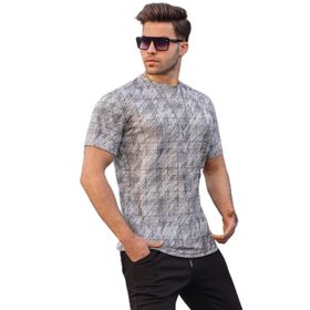 Madmext 6070 Gri Desenli Bisiklet Yaka Erkek T-shirt
