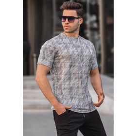 Madmext 6070 Gri Desenli Bisiklet Yaka Erkek T-shirt