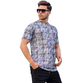 Madmext 6070 Lacivert Desenli Bisiklet Yaka Erkek T-shirt