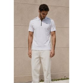 Madmext 6076 Basic Fermuarlı Polo Beyaz Erkek T-shirt