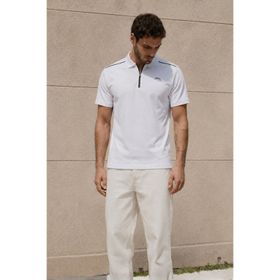 Madmext 6076 Basic Fermuarlı Polo Beyaz Erkek T-shirt