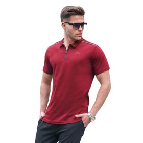 Madmext 6076 Bordo Basic Fermuarlı Polo Erkek T-shirt