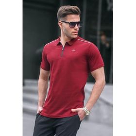 Madmext 6076 Bordo Basic Fermuarlı Polo Erkek T-shirt