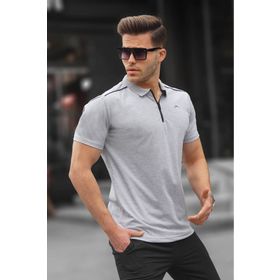 Madmext 6076 Grimelanj Basic Fermuarlı Polo Erkek T-shirt