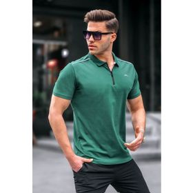 Madmext 6076 Koyu Yeşil Basic Fermuarlı Polo Erkek T-shirt
