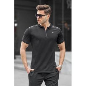 Madmext 6076 Siyah Basic Fermuarlı Polo Erkek T-shirt
