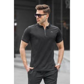 Madmext 6076 Siyah Basic Fermuarlı Polo Erkek T-shirt
